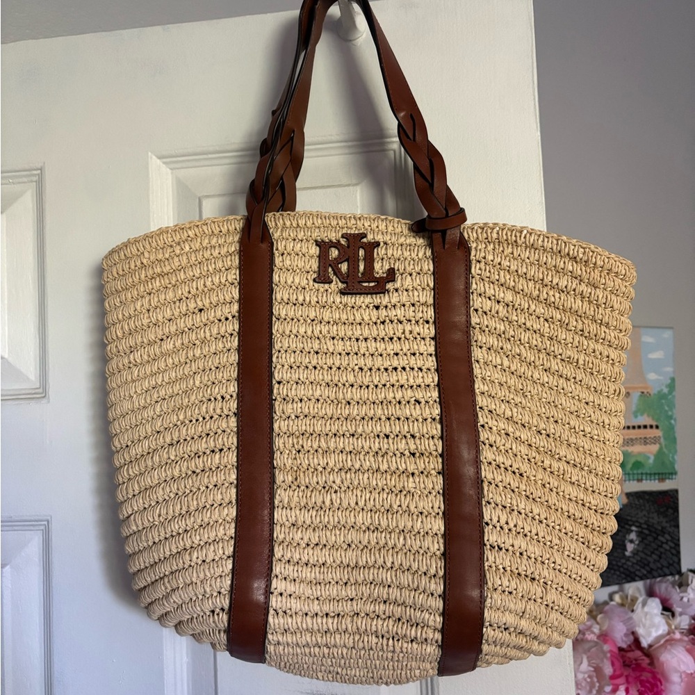 Ralph Lauren Tan and Brown Woven Tote Bag